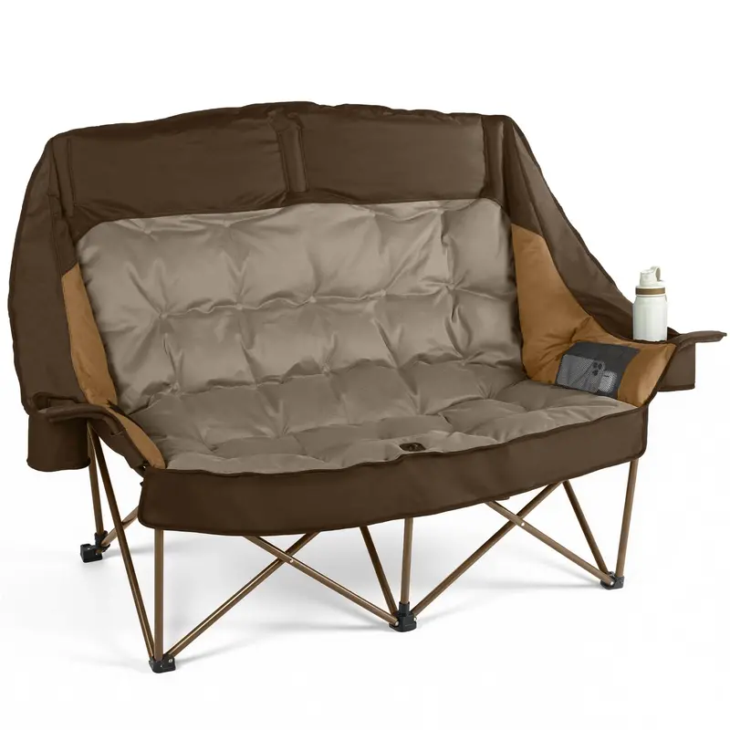 High-Back Double Camping Loveseat – Low-Profile Folding Chair for Two with Cup Holders & 800-Lb Weight Capacity