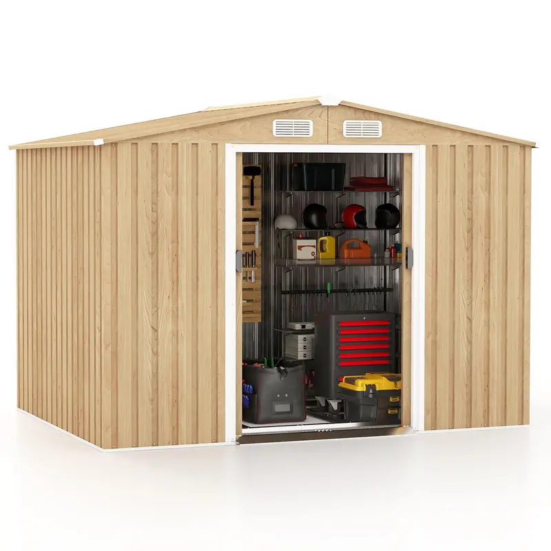 8′ x 6′ Galvanized Metal Outdoor Storage Shed with Woodgrain Finish and Ventilation