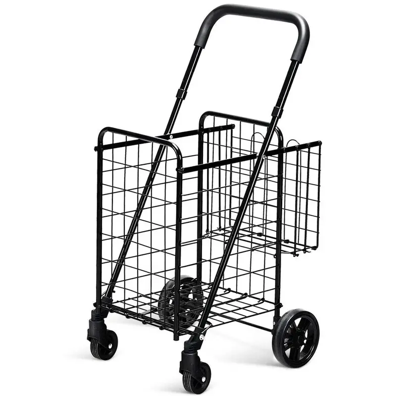 Dual-Basket Folding Utility Cart – Compact Shopping Trolley with 360° Swivel Wheels