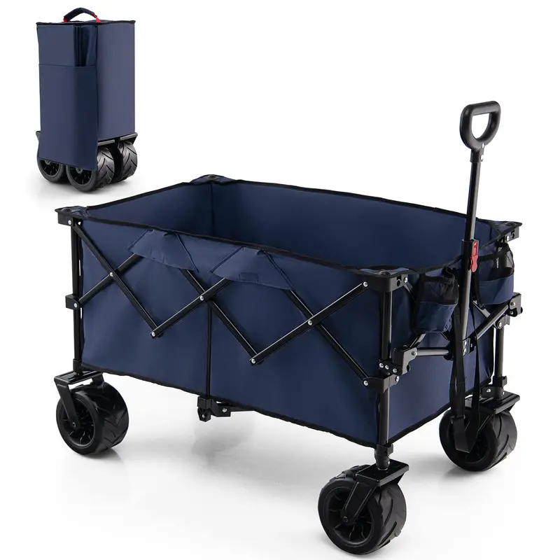 Heavy-Duty Collapsible Wagon – Foldable Utility Cart with Height-Adjustable Handle for Hauling Gear