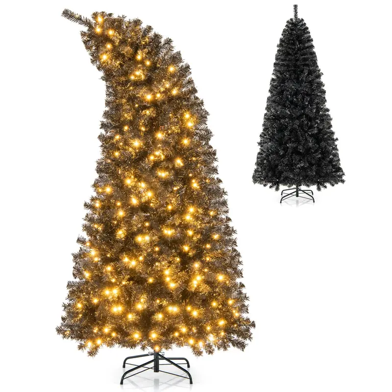 7-Foot Pre-Lit Black Halloween Tree – Bendable-Tip Artificial Tree for Spooky Seasonal Decor