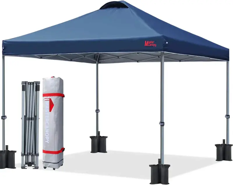 10′ x 10′ Durable Pop-Up Canopy Tent — Black Frame with Carry Roller Bag
