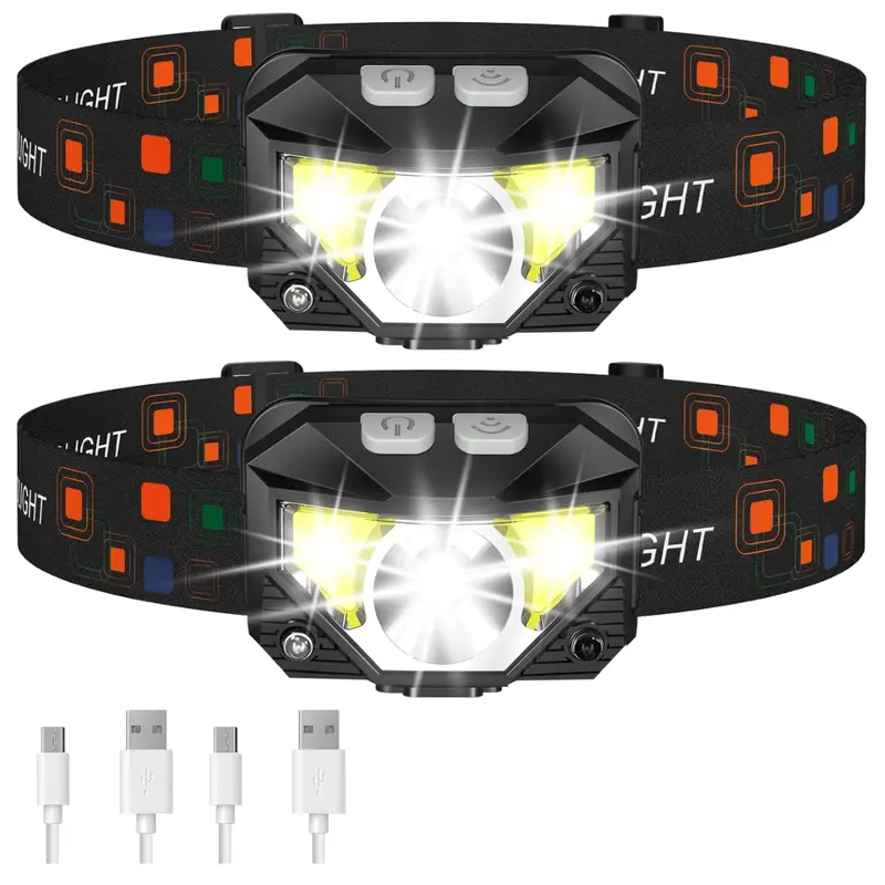 Smart LED Headlamp with Motion Sensor, 8 Light Modes – 2-Pack