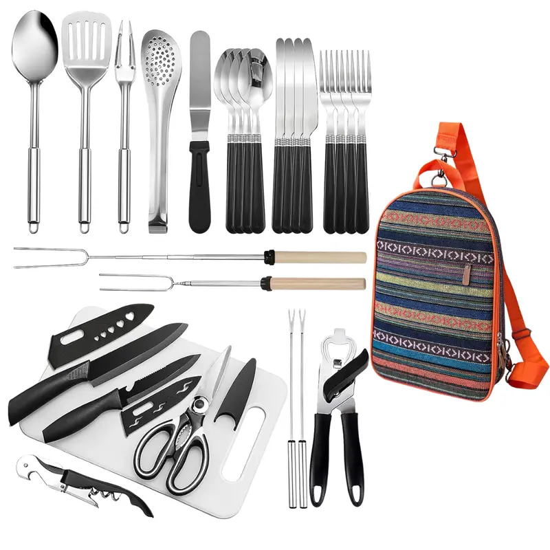 Premium Stainless Steel Outdoor Cooking Kit – 31-Piece Set with Storage Case