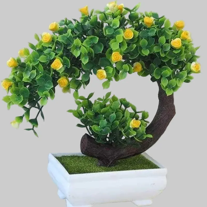 Decorative Bonsai-Style Artificial Plant – Silk Flowers on PVC Base, 20 cm Tall