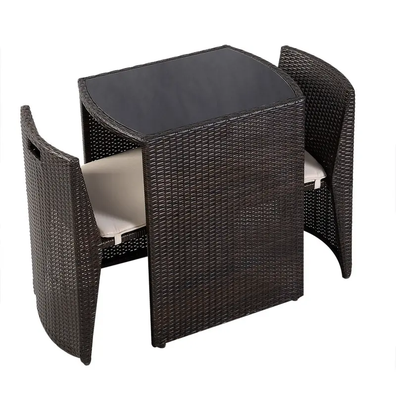 3-Piece Rattan Bistro Set – Compact Outdoor Dining Table and Chairs