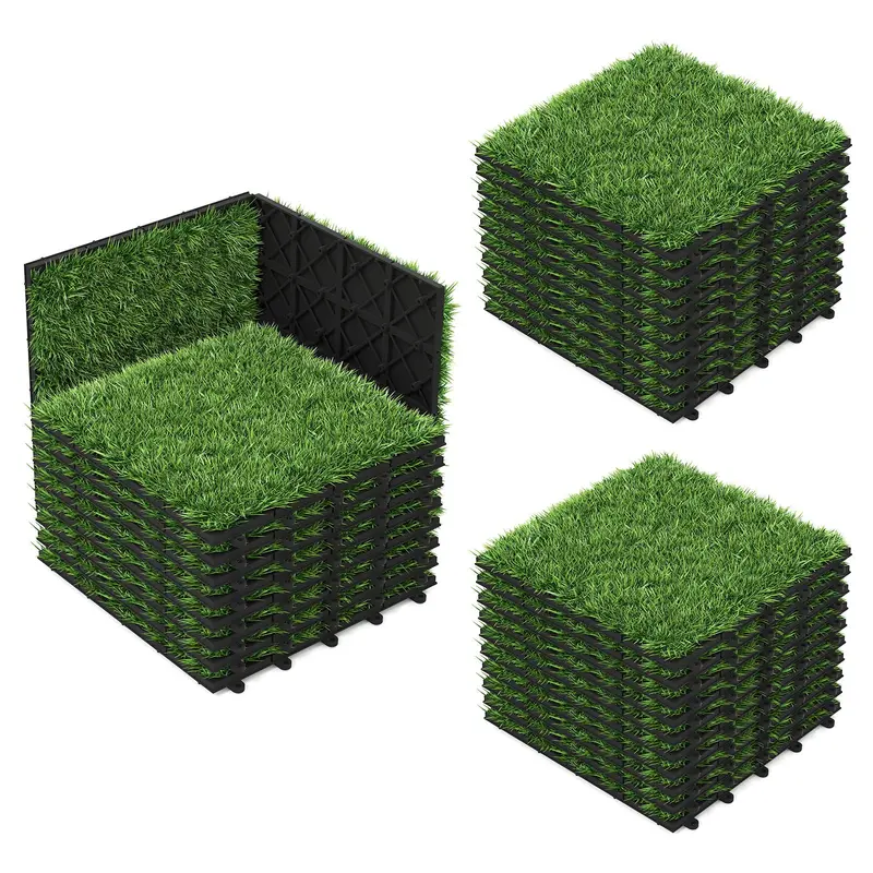 30-Pack 12-Inch by 12-Inch Synthetic Grass Turf Tiles – Interlocking Artificial Lawn for Patios, Play Areas, and Landscaping