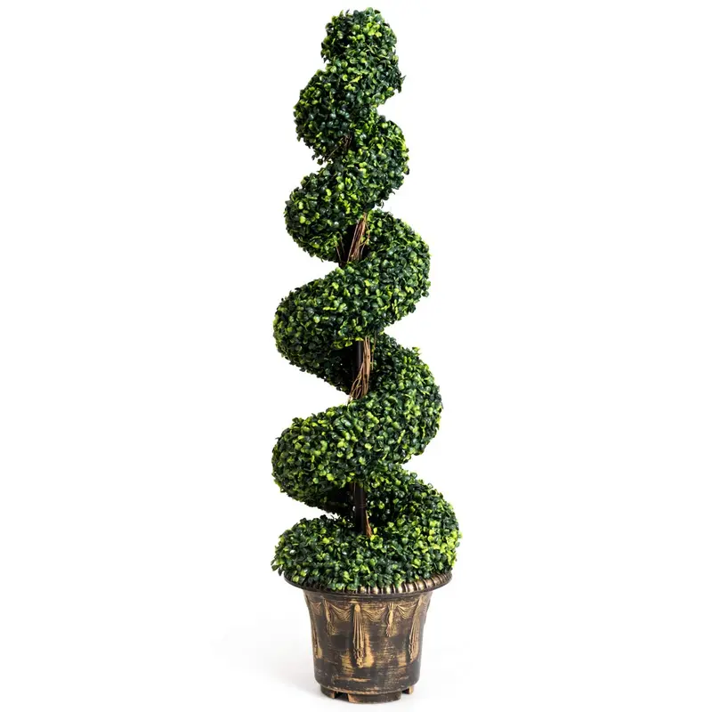 4-Foot Artificial Boxwood Spiral Topiary – Lifelike Greenery Plant for Modern Interiors