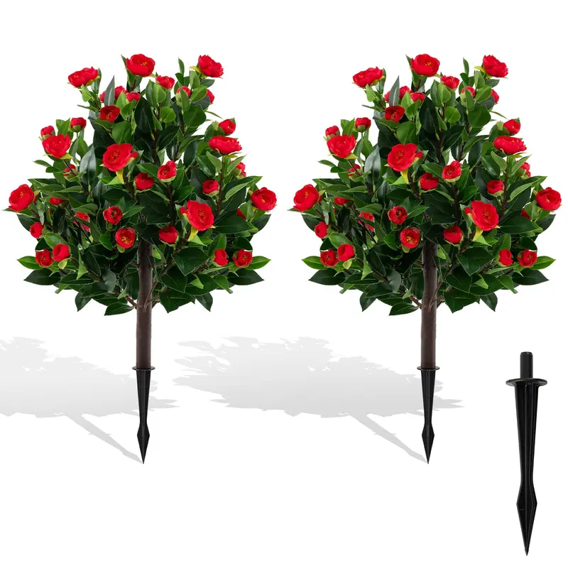 31-Inch Artificial Camellia Tree Set – 2-Piece Fake Floral Display