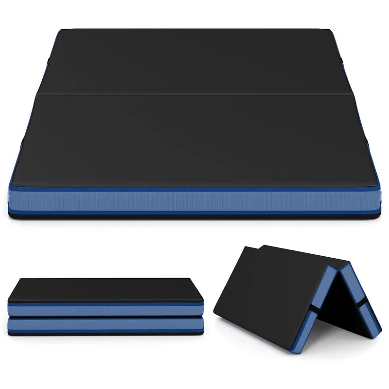 Thickened 4′ x 4′ Bi-Fold Fitness Mat – 4″ Dense Foam with PU Leather Cover & Transport Handles