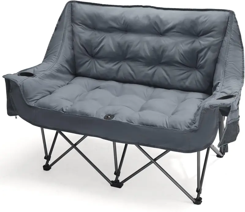 Dual-Seat Folding Camping Loveseat – Padded Outdoor Chair for Two with Cup Holders & 600-Lb Load Limit