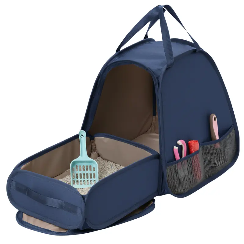 Fold-Out Travel Litter Box Carrier for Cats with Expandable Potty Area
