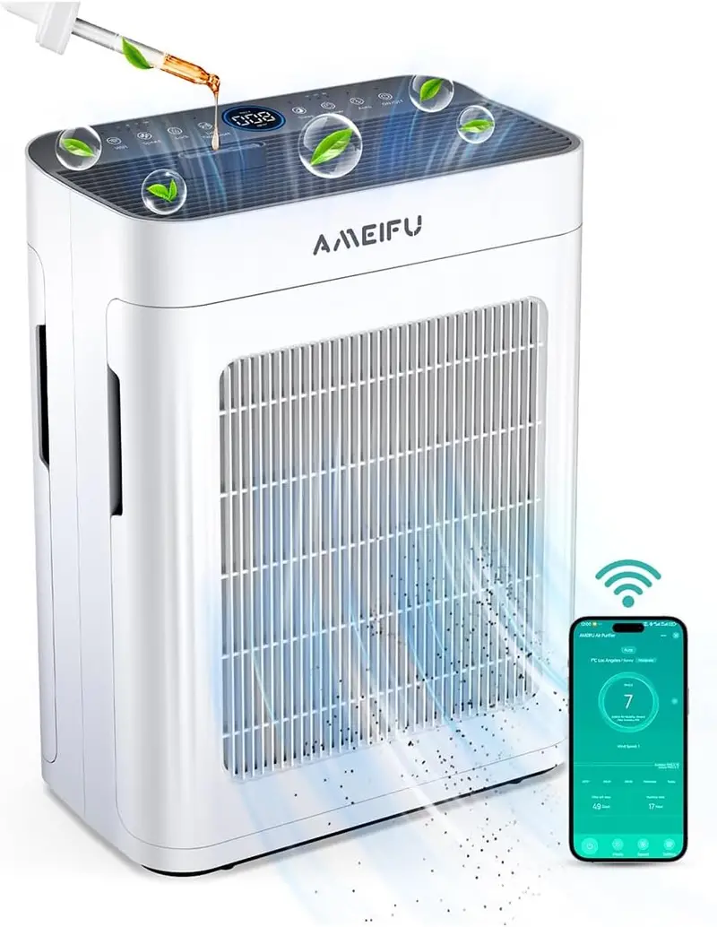 Large-Room WiFi Air Purifier – 3-Stage HEPA Filtration, Washable Pre-Filter & PM2.5 Display for Pets, Dust & Smoke (3,500 ft²)