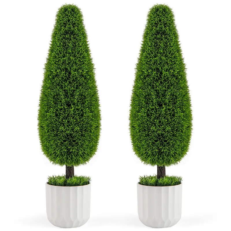 3-Foot Faux Cedar Teardrop Topiary – 2-Pack Potted Artificial Trees