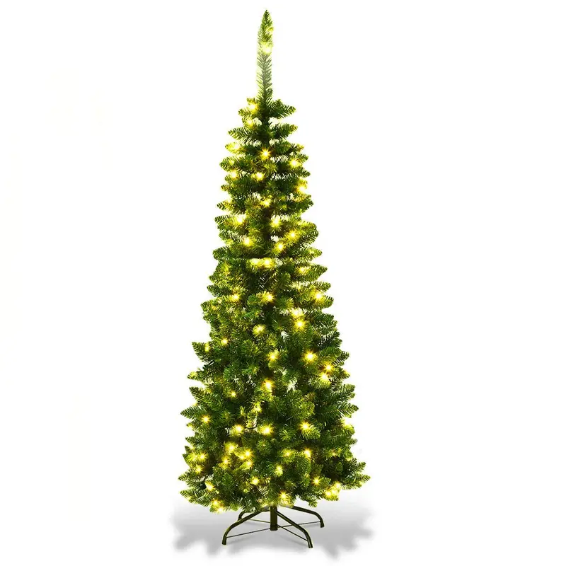 4.5-Foot Pre-Lit Hinged Fir Pencil Christmas Tree – Compact & Realistic Design
