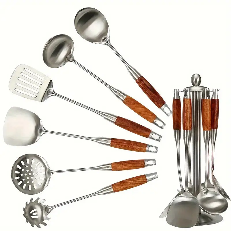 Morve 7-Piece Stainless Steel Kitchen Tool Set – Includes Storage Stand, Heat-Resistant Utensils for All Cooking Tasks