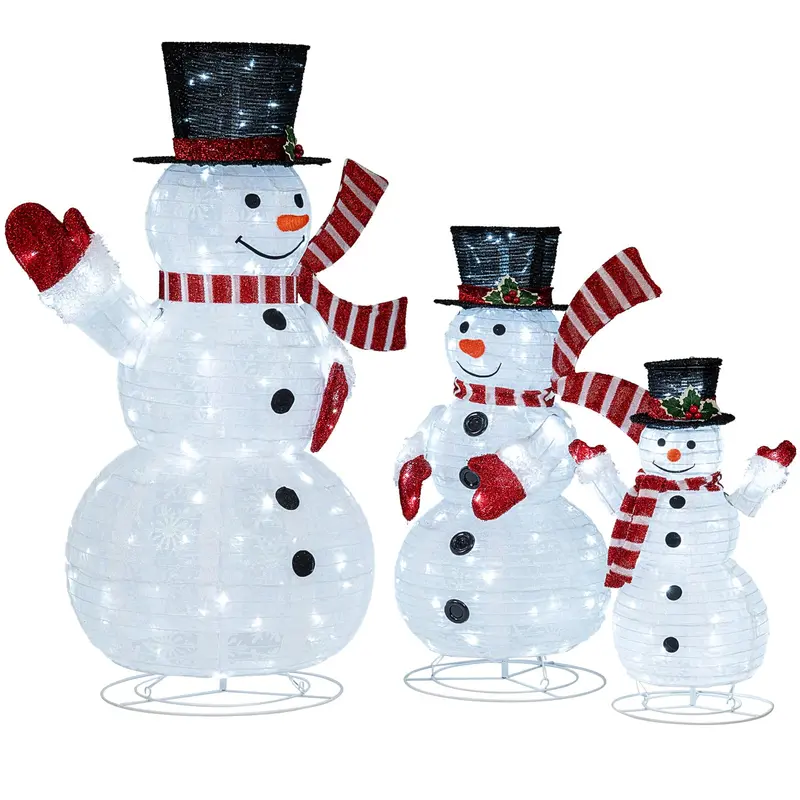 3D Pre-Lit Snowman Decoration Set – Festive Holiday Display with 270 Warm White LED Lights