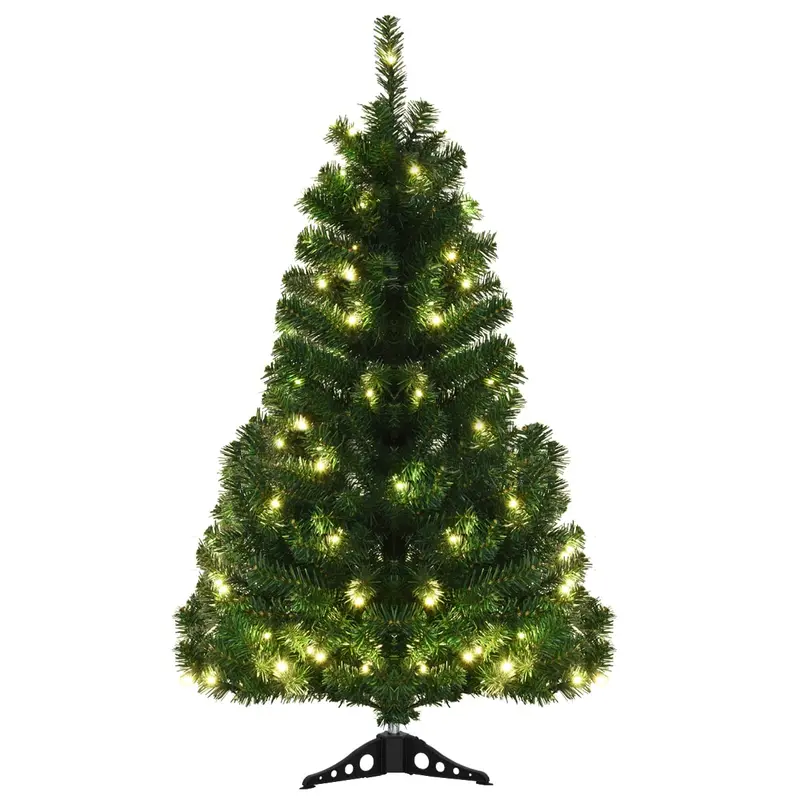 4-Foot Pre-Lit PVC Christmas Tree with 100 Warm White LEDs & Sturdy Triangular Base