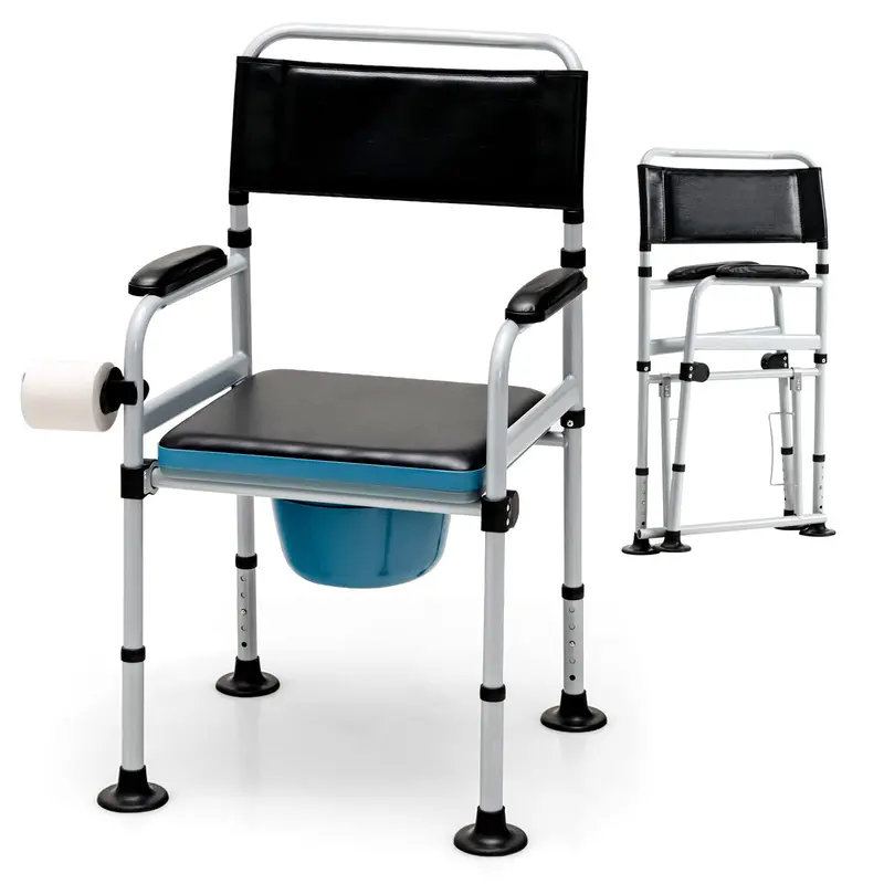 4-in-1 Folding Bedside Commode – Shower Chair with Detachable Waste Bucket
