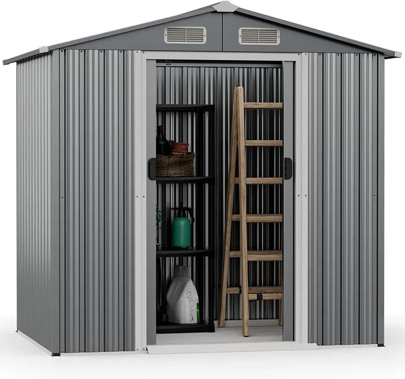 6′ x 4′ Galvanized Metal Outdoor Storage Shed – Rust-Resistant Tool House with Reinforced Frame
