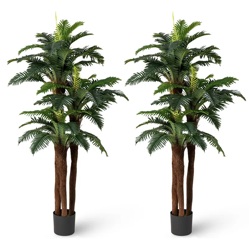 Two-Piece Artificial Tropical Plant Set (6.3 Ft) with Bendable Stems, Real Bark, and Moss Accents