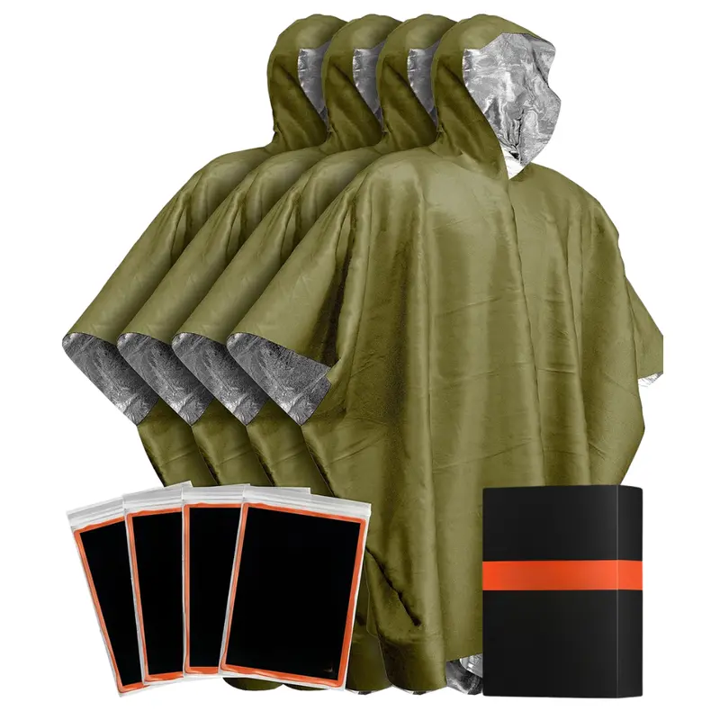 All-Season Reflective Rain Ponchos (4-Pack) with Mylar Lining