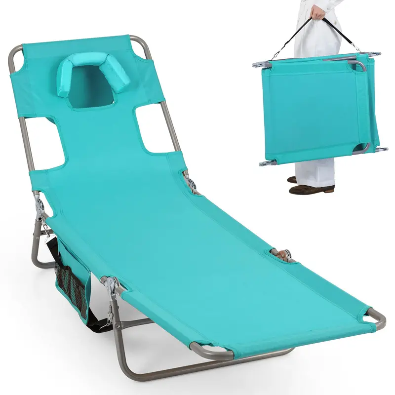 Folding Tanning Lounge Chair with Five-Position Reclining Backrest