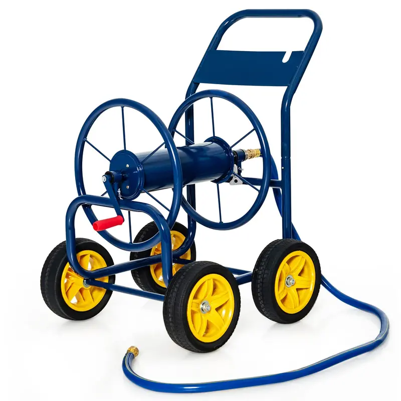 Heavy-Duty Garden Hose Reel Cart with Non-Slip Crank & 4 Solid Wheels