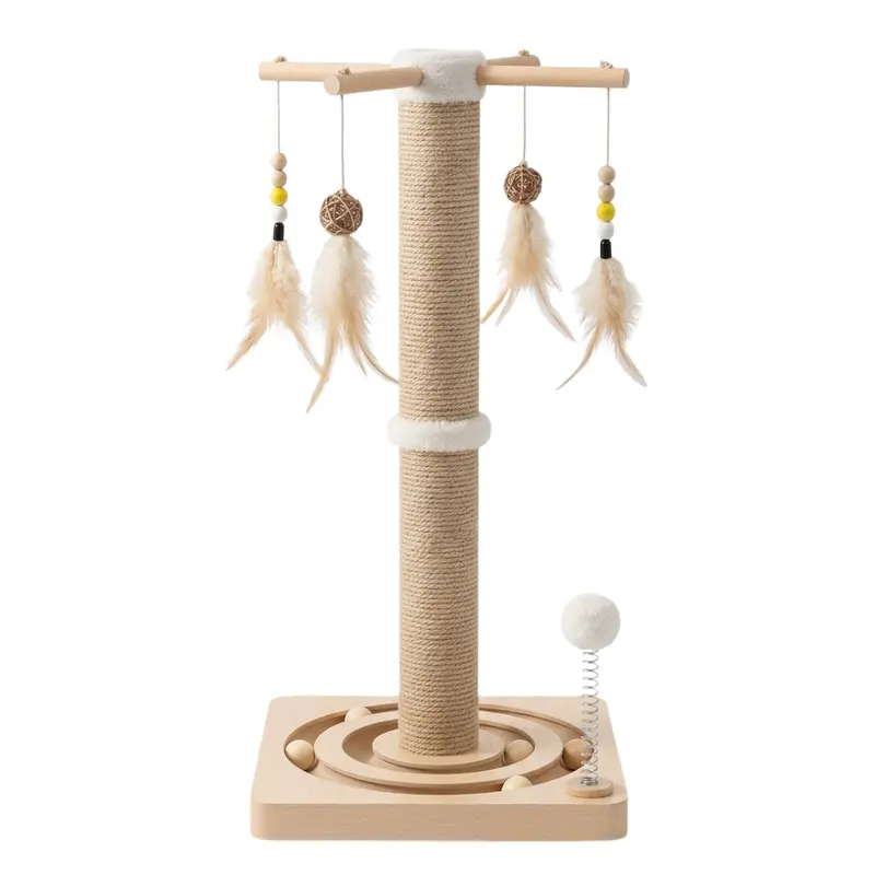 Engaging Cat Scratching Post – Sisal-Wrapped Tower with Ball Track and Hanging Toys