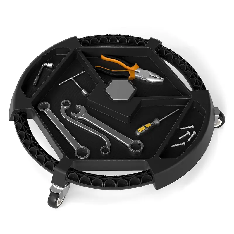 Compact Automotive Tool Creeper: 19.5″ x 19.5″ with Three Swivel Casters and Four Organized Compartments