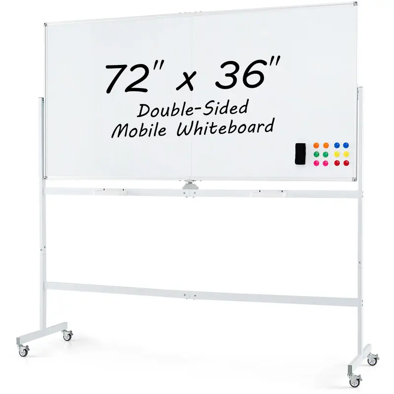 72″ x 36″ Rolling Dry-Erase Board — Double-Sided Magnetic Whiteboard on Sturdy Aluminum Stand
