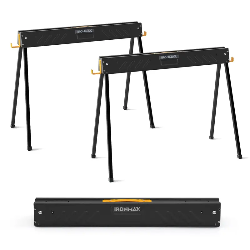 Two-Pack Folding Sawhorses – 2200-LB Load Rating with Reinforced 2×4 Brackets