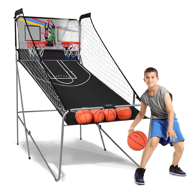 Dual-Player Basketball Arcade Cabinet – Foldable Home Game Machine with Score Tracking
