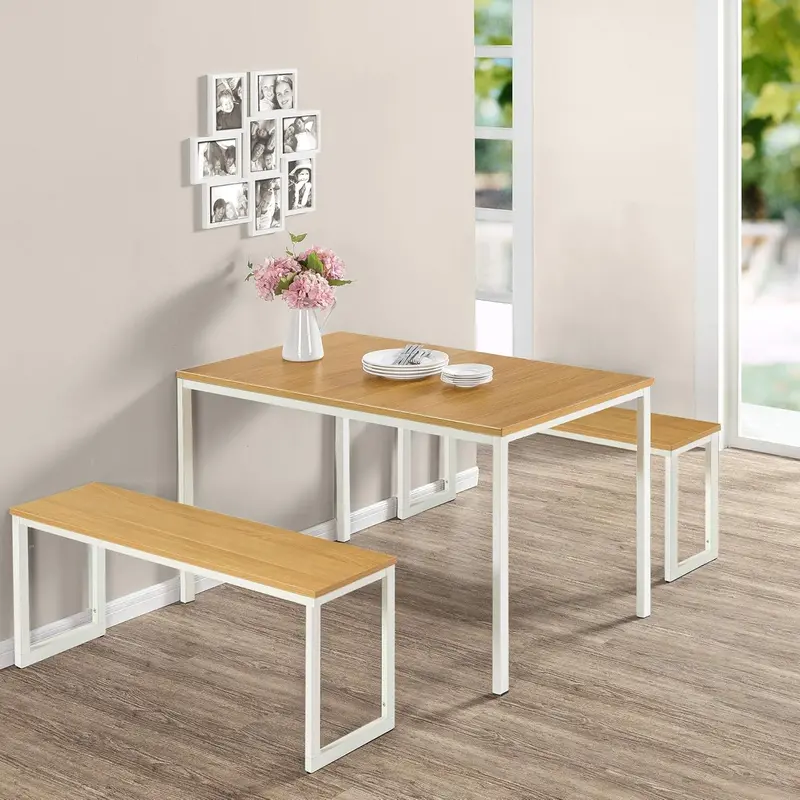 Zinus Louis 48-Inch Black Metal Frame Dining Set – 3-Piece Bench Seating Solution
