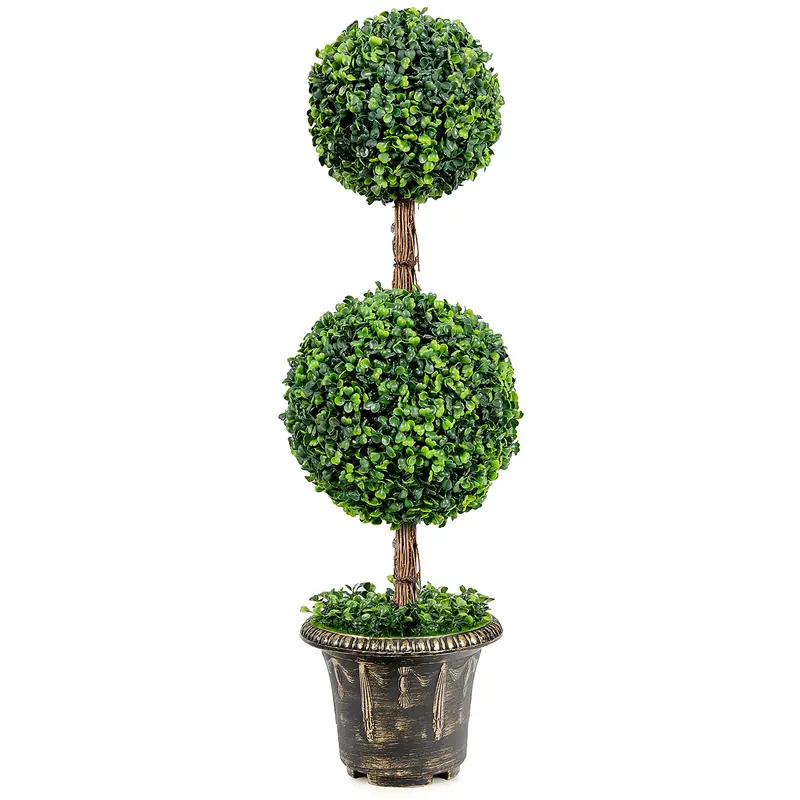 3-Foot or 4-Foot Single-Ball Fake Boxwood Topiary Tree – Lifelike Greenery Accent