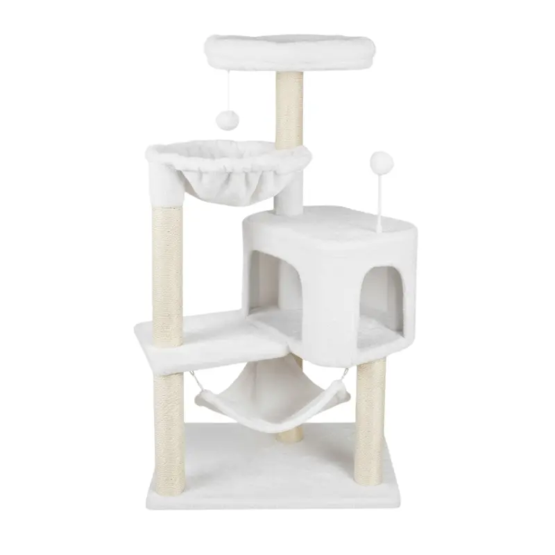 Multi-Level Cat Tower – Playful Condo, Hanging Hammock, and Sisal-Wrapped Scratching Posts