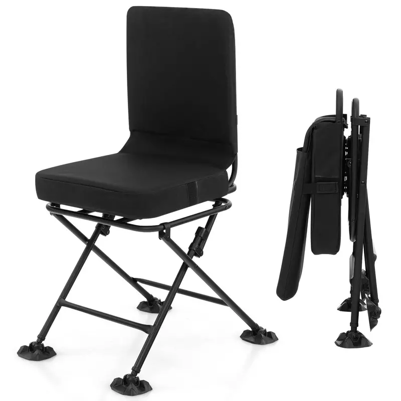 360° Rotating Hunting Chair with Duck-Foot Stabilizers for Uneven Terrain