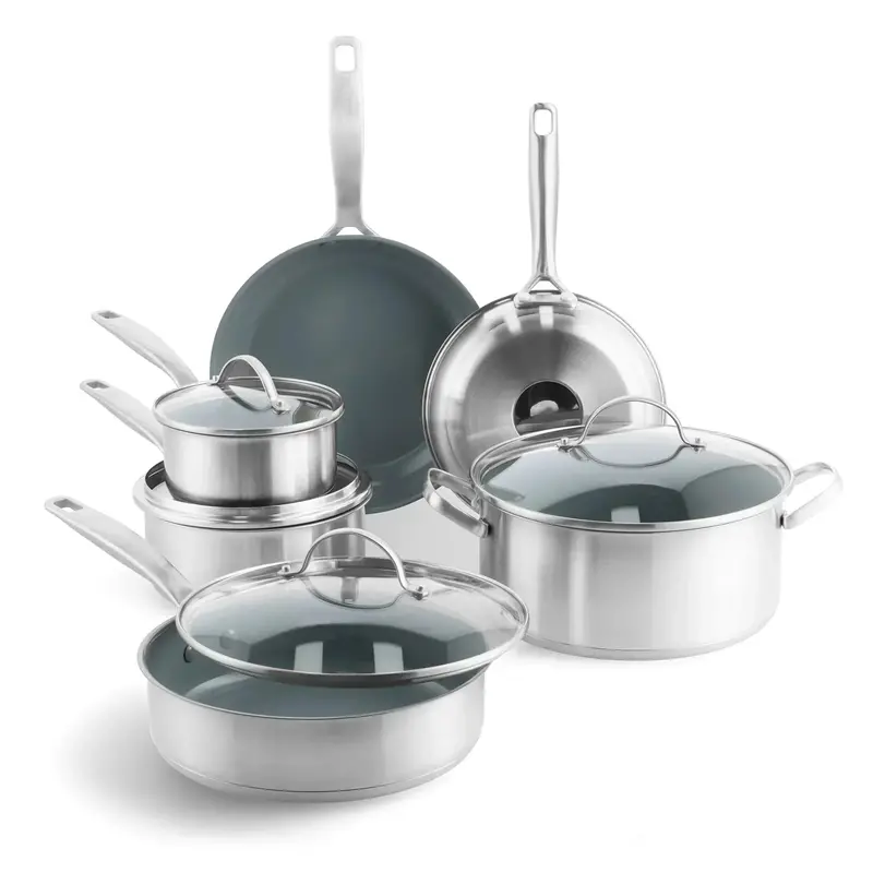 10-Piece Ceramic-Infused Stainless Steel Cookware Set for Health-Conscious Cooking