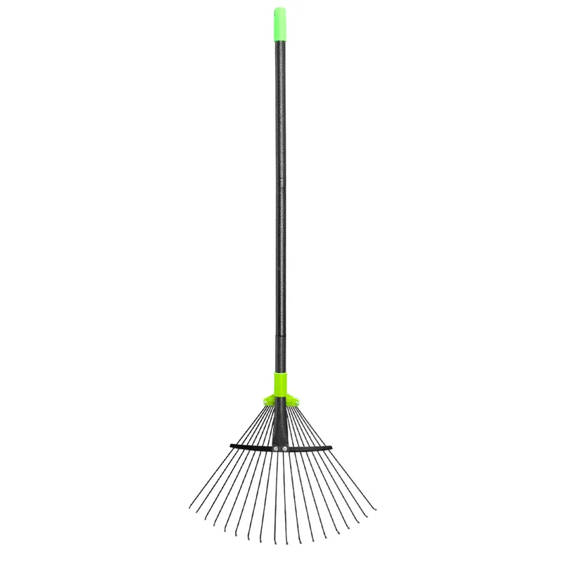 Expandable Metal Leaf Rake with Adjustable Head and Ergonomic Long Handle