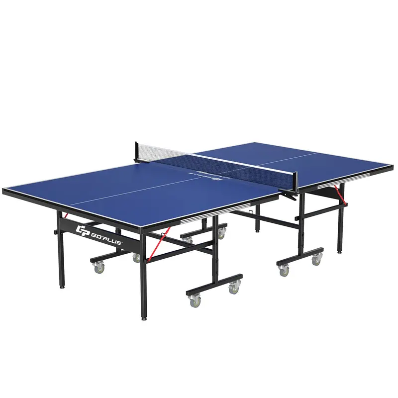 9-Foot by 5-Foot Foldable Ping Pong Table – Regulation-Sized Table Tennis Set with Quick-Release Net, Posts, and Mobility Wheels