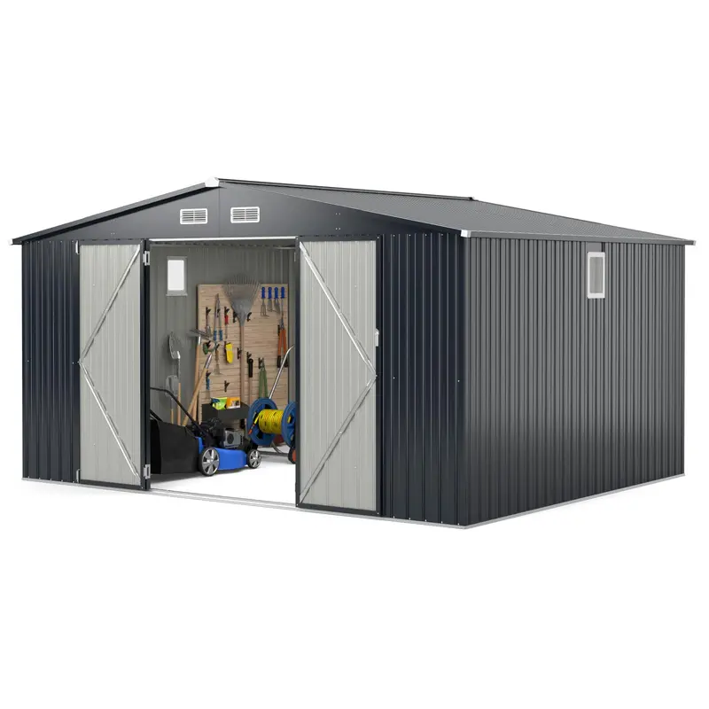 12′ x 9.8′ All-Weather Outdoor Storage Shed — Rustproof Galvanized Metal Utility Shelter