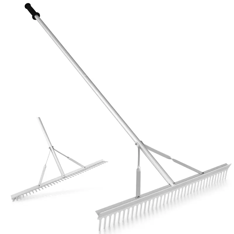 36-Inch Aluminum Landscape Rake with 36 Tines & Ergonomic 68-Inch Non-Slip Handle for Soil Aeration & Grading
