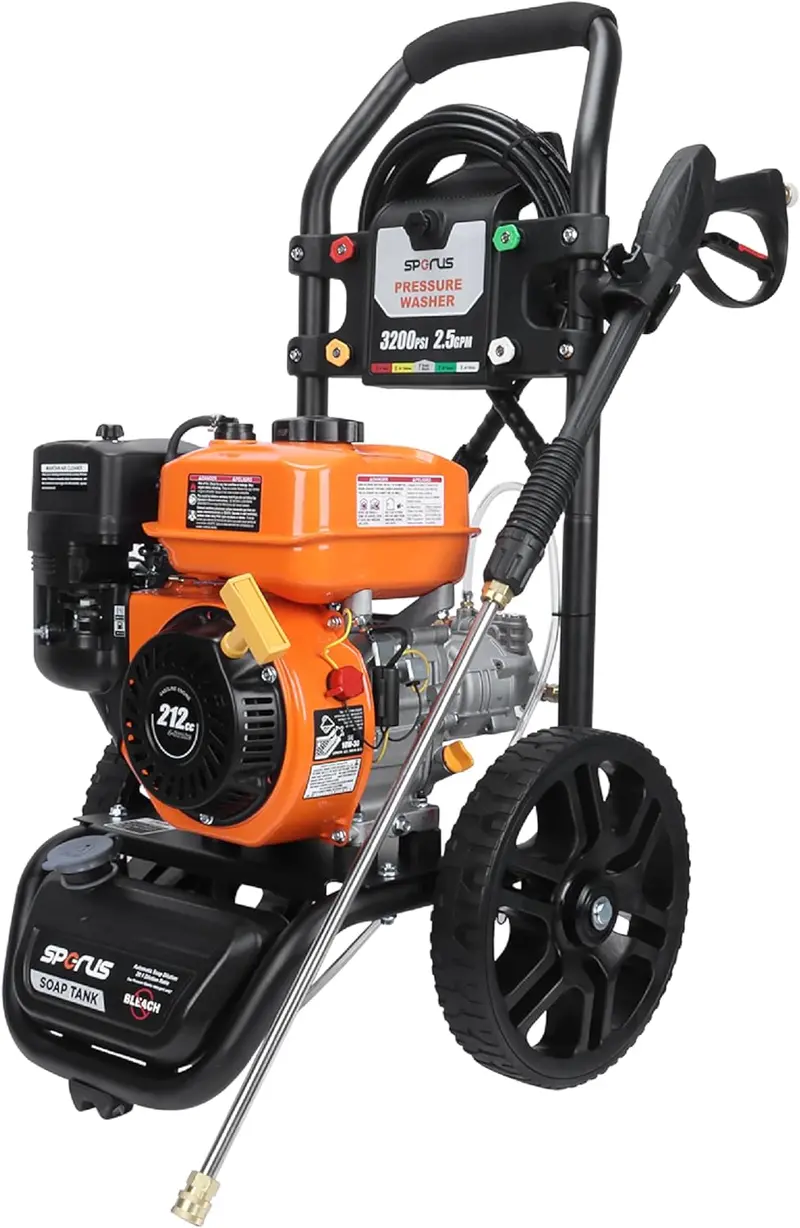 3200 PSI EPA-Compliant Gas Power Washer – 2.5 GPM, Onboard Soap Tank & 5 Quick-Connect Nozzles for Driveways, Fences & Homes