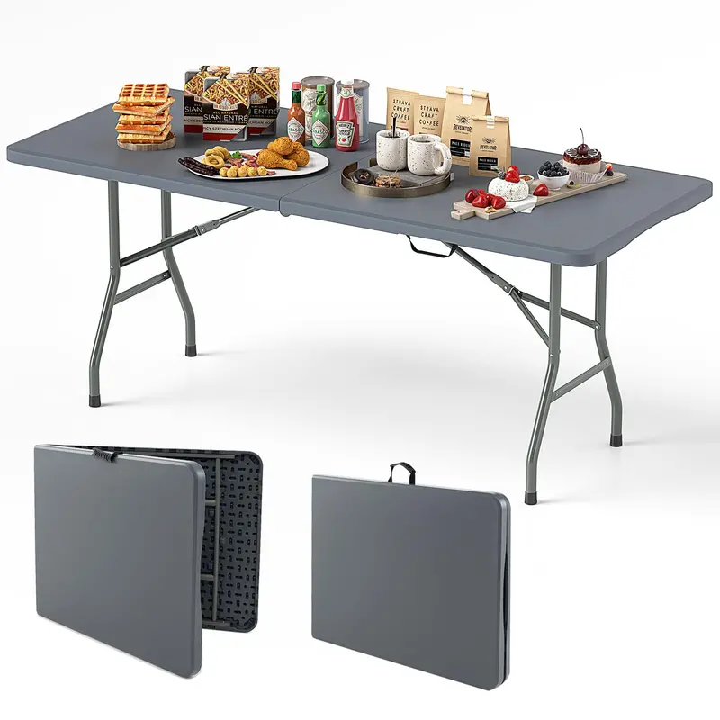 6-Foot Heavy-Duty Plastic Folding Table – 350 lb Capacity, HDPE Top for Outdoor Use