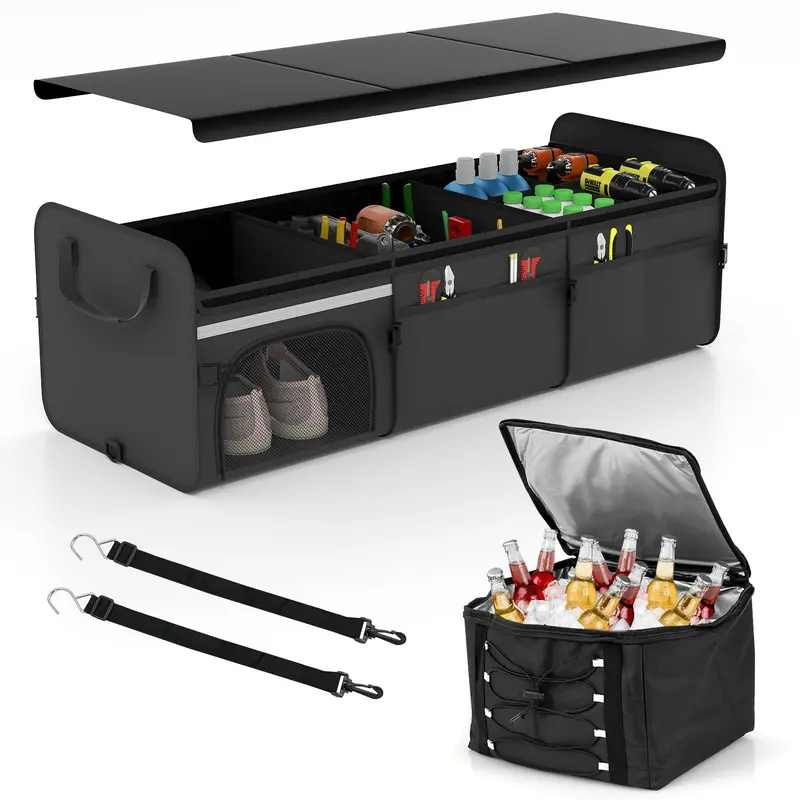 Collapsible Trunk Organizer – Multi-Compartment Vehicle Storage Bin with Detachable Lid