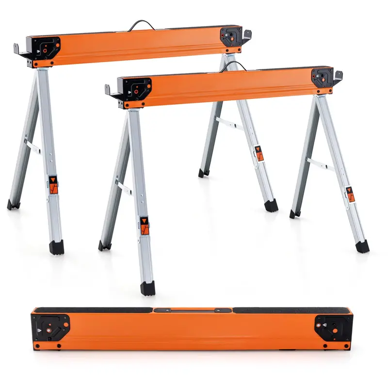 Two-Piece Folding Sawhorse Set — Compact, Portable & Load-Bearing Support Stands