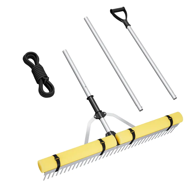 36-Inch Collapsible Pond Rake with Aluminum Frame & Telescoping Handle for Lake & Weeds Management