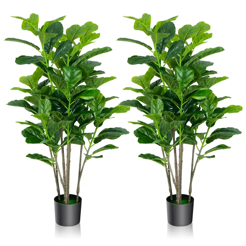 Two-Piece 51-Inch Artificial Fiddle Leaf Fig Tree Set with Full Leaf Coverage