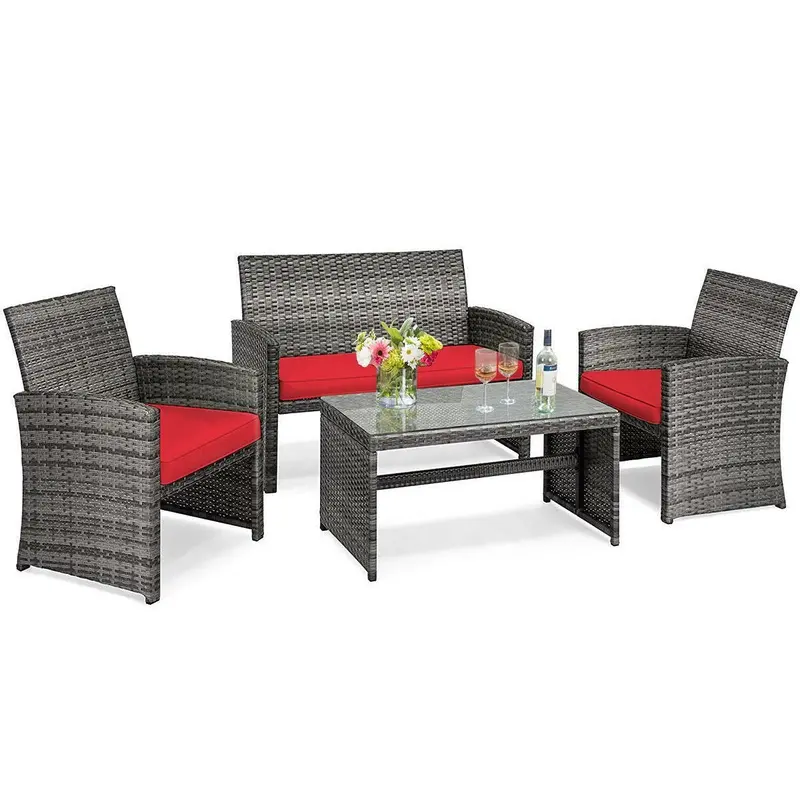 Rattan Wicker Patio Furniture Set – 4-Piece Outdoor Living Ensemble