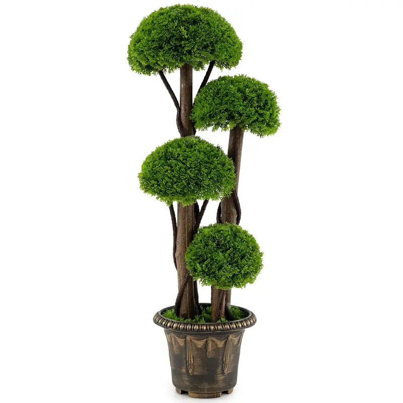 3-Foot Artificial Cypress Topiary Ball Tree – Cement-Filled Planter Base
